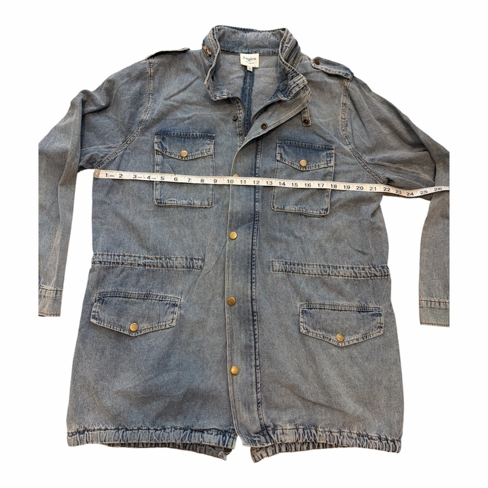Hayden Los Angeles Distressed Wash Jean Jacket Zip and Button up Jacket size L - Picture 3 of 5